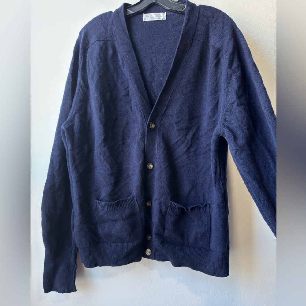 Marks & Spencer Lambswool Wool Dark Blue Men's Cardigan - Picture 3 of 9